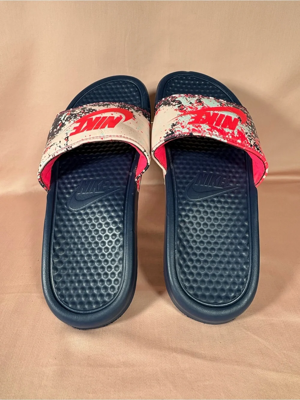 Nike Benassi JDI Print Splash Ink Minimalistic Unisex Blk/Pink Slides SZ 8/CM 25
